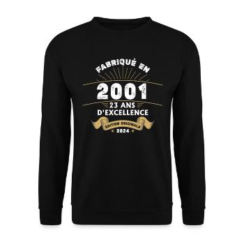 Hergestellt im Jahr 2001 23 Jahre Original-Exzellenz - Unisex Pullover - Schwarz - Vorne - Alina (178cm) & Michal (187cm)
