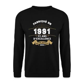 Hergestellt im Jahr 1991 33 Jahre Original-Exzellenz - Unisex Pullover - Schwarz - Vorne - Alina (178cm) & Michal (187cm)