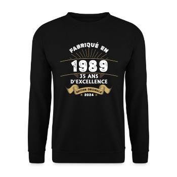Hergestellt im Jahr 1989 35 Jahre Original-Exzellenz - Unisex Pullover - Schwarz - Vorne - Alina (178cm) & Michal (187cm)
