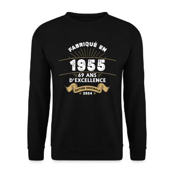 Hergestellt im Jahr 1955 69 Jahre Original-Exzellenz - Unisex Pullover - Schwarz - Vorne - Alina (178cm) & Michal (187cm)