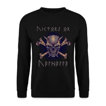 Victory or Valhalla in Norse runes - Unisex Sweatshirt - black - Front - Alina (178cm) & Michal (187cm)