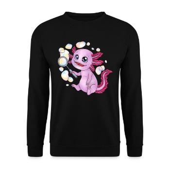 Süßes Axolotl mit Seifenblasen Kind Geschenk - Unisex Pullover - Schwarz - Vorne - Alina (178cm) & Michal (187cm)