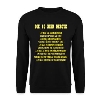 AD - Die 10 Bier Gebote - Signal Gelb - RAHMENLOS - Unisex Pullover - Schwarz - Vorne - Alina (178cm) & Michal (187cm)