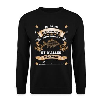 Pecheur en retraite, le bonheur mon nouveau boulot - Sweat-shirt Unisexe - noir - Devant - Alina (178cm) & Michal (187cm)