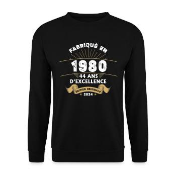 Made in 1980 44 Years of Original Excellence - Unisex Sweatshirt - black - Front - Alina (178cm) & Michal (187cm)