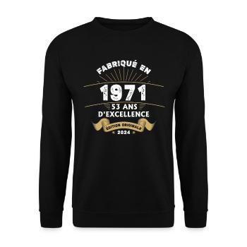 Hergestellt im Jahr 1971 53 Jahre Original-Exzellenz - Unisex Pullover - Schwarz - Vorne - Alina (178cm) & Michal (187cm)