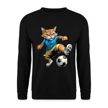 Katze Fussball - Unisex Pullover - Schwarz - Vorne - Alina (178cm) & Michal (187cm)