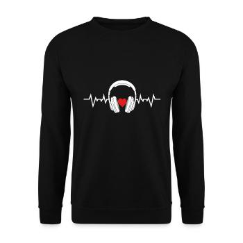 Kopfhoerer Sound Heartbeat Klang Herz Musik - Unisex Pullover - Schwarz - Vorne - Alina (178cm) & Michal (187cm)