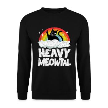 Heavy Meowtal Katze Retro Heavy Metal Katzen - Unisex Pullover - Schwarz - Vorne - Alina (178cm) & Michal (187cm)
