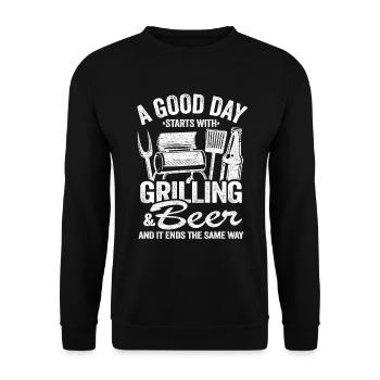 Grillen & Bier Herren Lustiges Griller - Unisex Pullover - Schwarz - Vorne - Alina (178cm) & Michal (187cm)