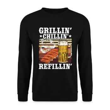 Grillen Chillen Bier Griller Geschenk Herren - Unisex Pullover - Schwarz - Vorne - Alina (178cm) & Michal (187cm)