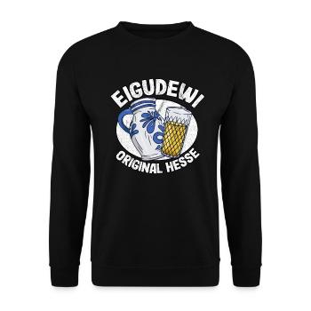 Eigudewi Ebbelwoi Spruch Lustig Äppler Apfelwein - Unisex Pullover - Schwarz - Vorne - Alina (178cm) & Michal (187cm)