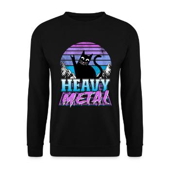 Death Metal Katze Retrowave Heavy Metal Synthwave - Unisex Pullover - Schwarz - Vorne - Alina (178cm) & Michal (187cm)