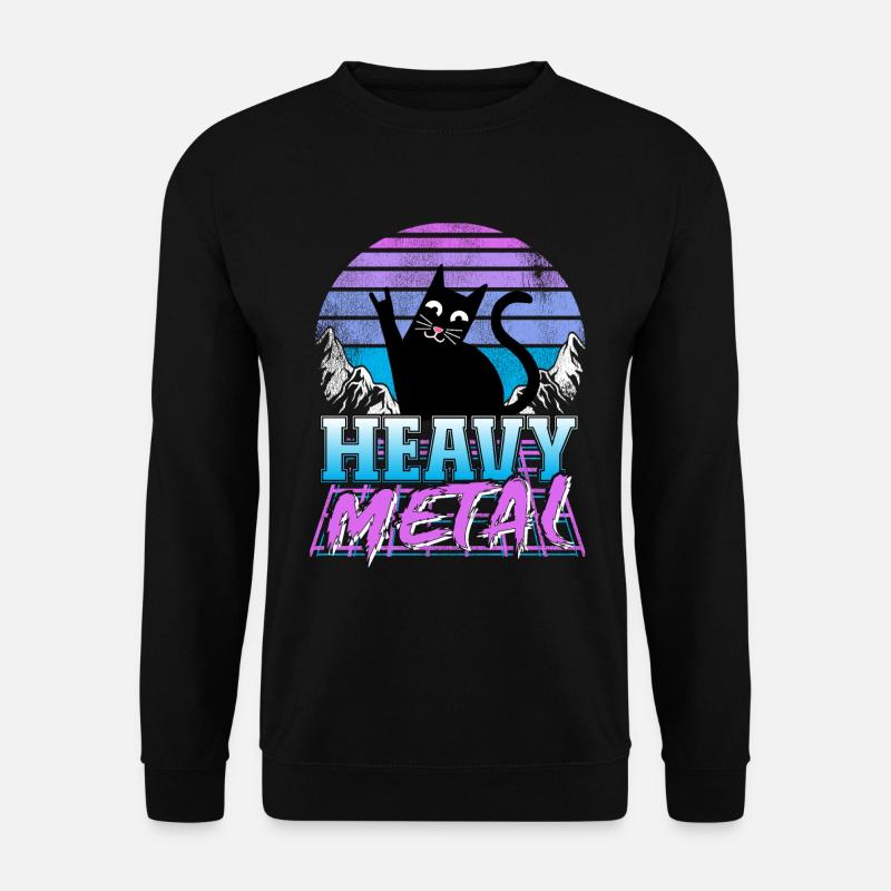 Death Metal Katze Retrowave Heavy Metal Synthwave - Unisex Pullover - Schwarz
