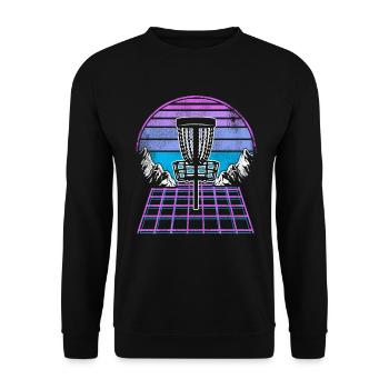 Disc Golf Synthwave 90s Vintage Retrowave Sunset - Unisex Sweatshirt - black - Front - Alina (178cm) & Michal (187cm)