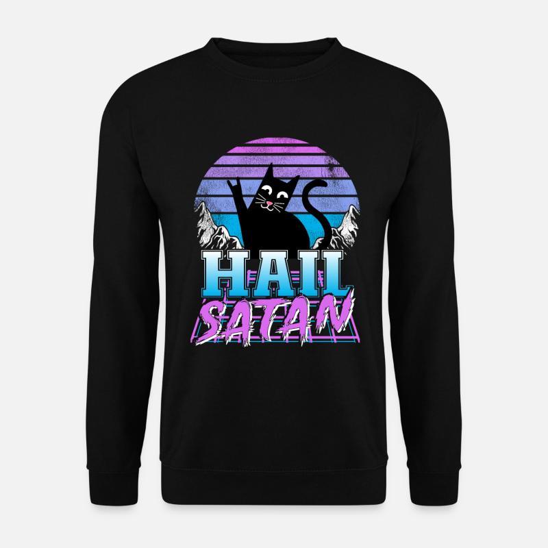 Hail Satan Pastel Retrowave Katze Death Metal - Unisex Pullover - Schwarz