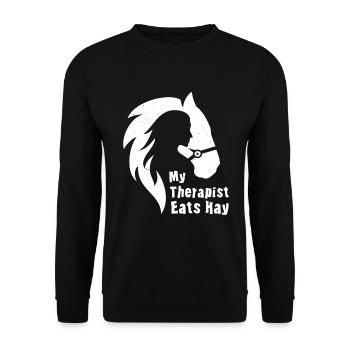 Horse Lover Horse Girl My Therapist Eats Hay - Unisex Pullover - Schwarz - Vorne - Alina (178cm) & Michal (187cm)