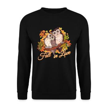 Fall in Love - Niedliche Eulen im Herbst Liebe - Unisex Pullover - Schwarz - Vorne - Alina (178cm) & Michal (187cm)