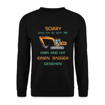 Sorry, mein Kind hat einen Bagger gesehen - Unisex Pullover - Schwarz - Vorne - Alina (178cm) & Michal (187cm)