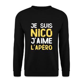 Idee Cadeau Nicolas Humour Apero - Sweat-shirt Unisexe - noir - Devant - Alina (178cm) & Michal (187cm)