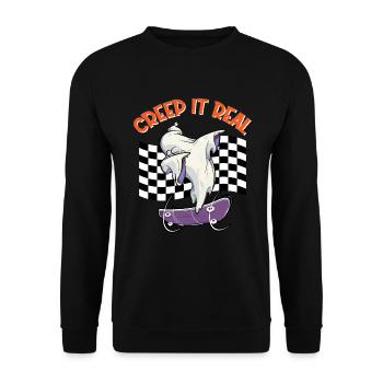 CREEP IT REAL Halloween Dabbing Ghost - Unisex Pullover - Schwarz - Vorne - Alina (178cm) & Michal (187cm)