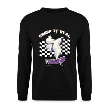 CREEP IT REAL Halloween Dabbing Ghost - Unisex Pullover - Schwarz - Vorne - Alina (178cm) & Michal (187cm)
