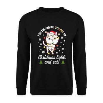 my favorite color is christmas lights and cats - Unisex Pullover - Schwarz - Vorne - Alina (178cm) & Michal (187cm)