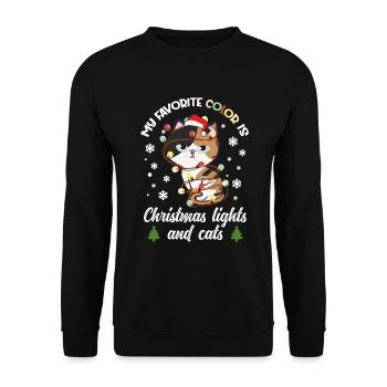 my favorite color is christmas lights and cats - Unisex Pullover - Schwarz - Vorne - Alina (178cm) & Michal (187cm)