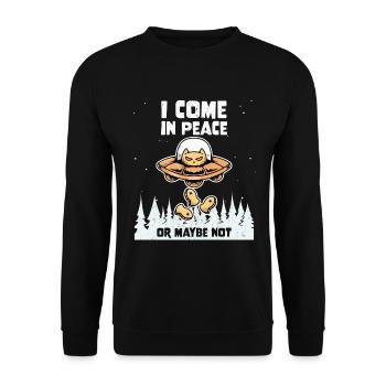 Alien Galaxy Cat Lover Come In Peace Or Maybe Not - Unisex Pullover - Schwarz - Vorne - Alina (178cm) & Michal (187cm)