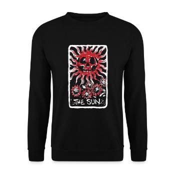 The Sun Blood Red Skeleton Skull Tarot Card - Unisex Pullover - Schwarz - Vorne - Alina (178cm) & Michal (187cm)