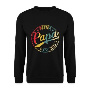 Bester Papa Est. 2023 seit 2023 Retro Papa 2023 - Unisex Pullover - Schwarz - Vorne - Alina (178cm) & Michal (187cm)