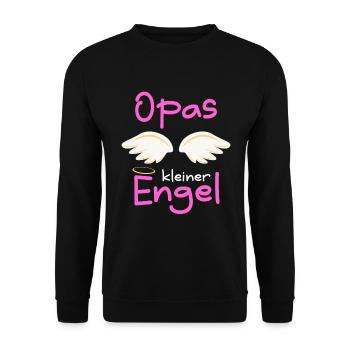 Opas kleiner Engel Enkelkind Opa Enkeltochter - Unisex Pullover - Schwarz - Vorne - Alina (178cm) & Michal (187cm)