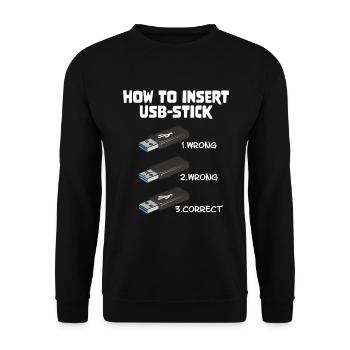 How To Insert USB Stick Funny Programmer Meme - Unisex Pullover - Schwarz - Vorne - Alina (178cm) & Michal (187cm)