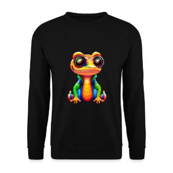 Gamer's Perfect Illustration - Cute Colorful Gekko - Unisex Pullover - Schwarz - Vorne - Alina (178cm) & Michal (187cm)