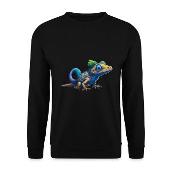 Gamer's Perfect Illustration - Cute Colorful Gekko - Unisex Pullover - Schwarz - Vorne - Alina (178cm) & Michal (187cm)