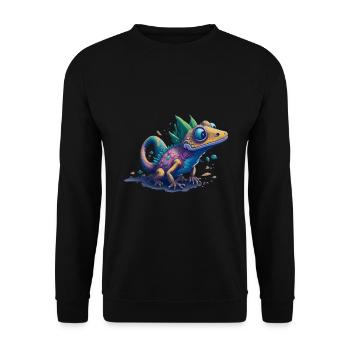 Gamer's Perfect Illustration - Cute Colorful Gekko - Unisex Pullover - Schwarz - Vorne - Alina (178cm) & Michal (187cm)
