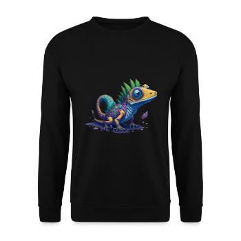Gamer's Perfect Illustration - Cute Colorful Gekko - Unisex Pullover - Schwarz - Vorne - Alina (178cm) & Michal (187cm)