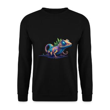 Gamer's Perfect Illustration - Cute Colorful Gekko - Unisex Pullover - Schwarz - Vorne - Alina (178cm) & Michal (187cm)