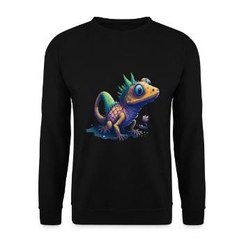 Gamer's Perfect Illustration - Cute Colorful Gekko - Unisex Pullover - Schwarz - Vorne - Alina (178cm) & Michal (187cm)