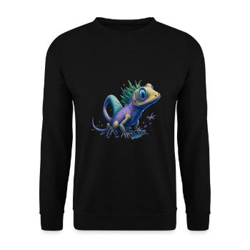 Gamer's Perfect Illustration - Cute Colorful Gekko - Unisex Pullover - Schwarz - Vorne - Alina (178cm) & Michal (187cm)