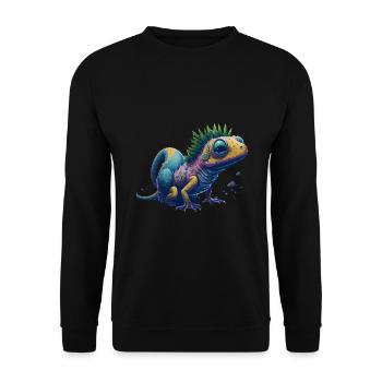 Gamer's Perfect Illustration - Cute Colorful Gekko - Unisex Pullover - Schwarz - Vorne - Alina (178cm) & Michal (187cm)