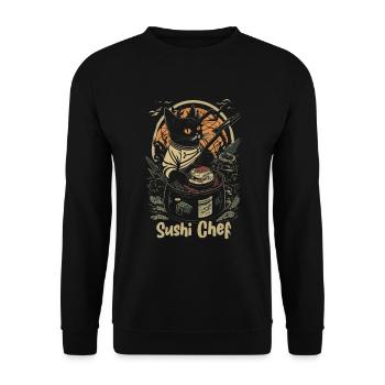 Japanese-Inspired Feline Culinary Cat Sushi Chef - Unisex Sweatshirt - black - Front - Alina (178cm) & Michal (187cm)