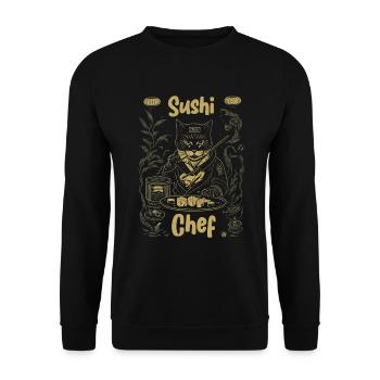 Japanese-Inspired Feline Culinary Cat Sushi Chef - Unisex Sweatshirt - black - Front - Alina (178cm) & Michal (187cm)