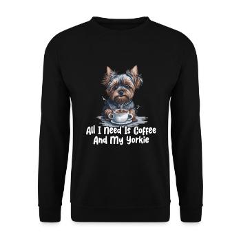 All I Need Is Coffee And My Yorkie - Unisex Pullover - Schwarz - Vorne - Alina (178cm) & Michal (187cm)