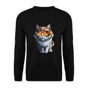 Cool Feline in Shades: Whiskered Purrfection - Unisex Pullover - Schwarz - Vorne - Alina (178cm) & Michal (187cm)