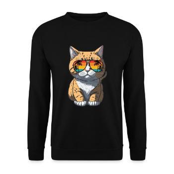 Cool Feline in Shades: Whiskered Purrfection - Unisex Pullover - Schwarz - Vorne - Alina (178cm) & Michal (187cm)