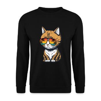 Cool Feline in Shades: Whiskered Purrfection - Unisex Pullover - Schwarz - Vorne - Alina (178cm) & Michal (187cm)
