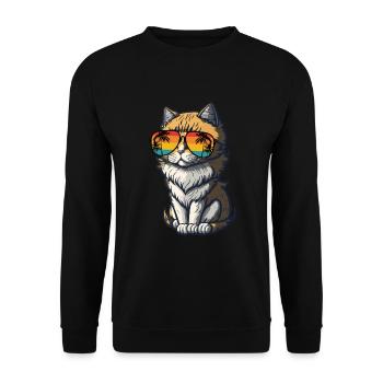 Cool Feline in Shades: Whiskered Purrfection - Unisex Pullover - Schwarz - Vorne - Alina (178cm) & Michal (187cm)
