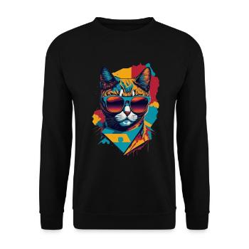 Retro Cool Cat: Vintage Vibes and Feline Flair - Unisex Pullover - Schwarz - Vorne - Alina (178cm) & Michal (187cm)