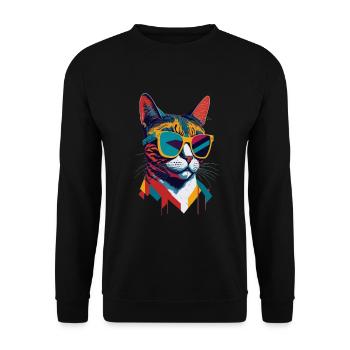 Retro Cool Cat: Vintage Vibes and Feline Flair - Unisex Pullover - Schwarz - Vorne - Alina (178cm) & Michal (187cm)